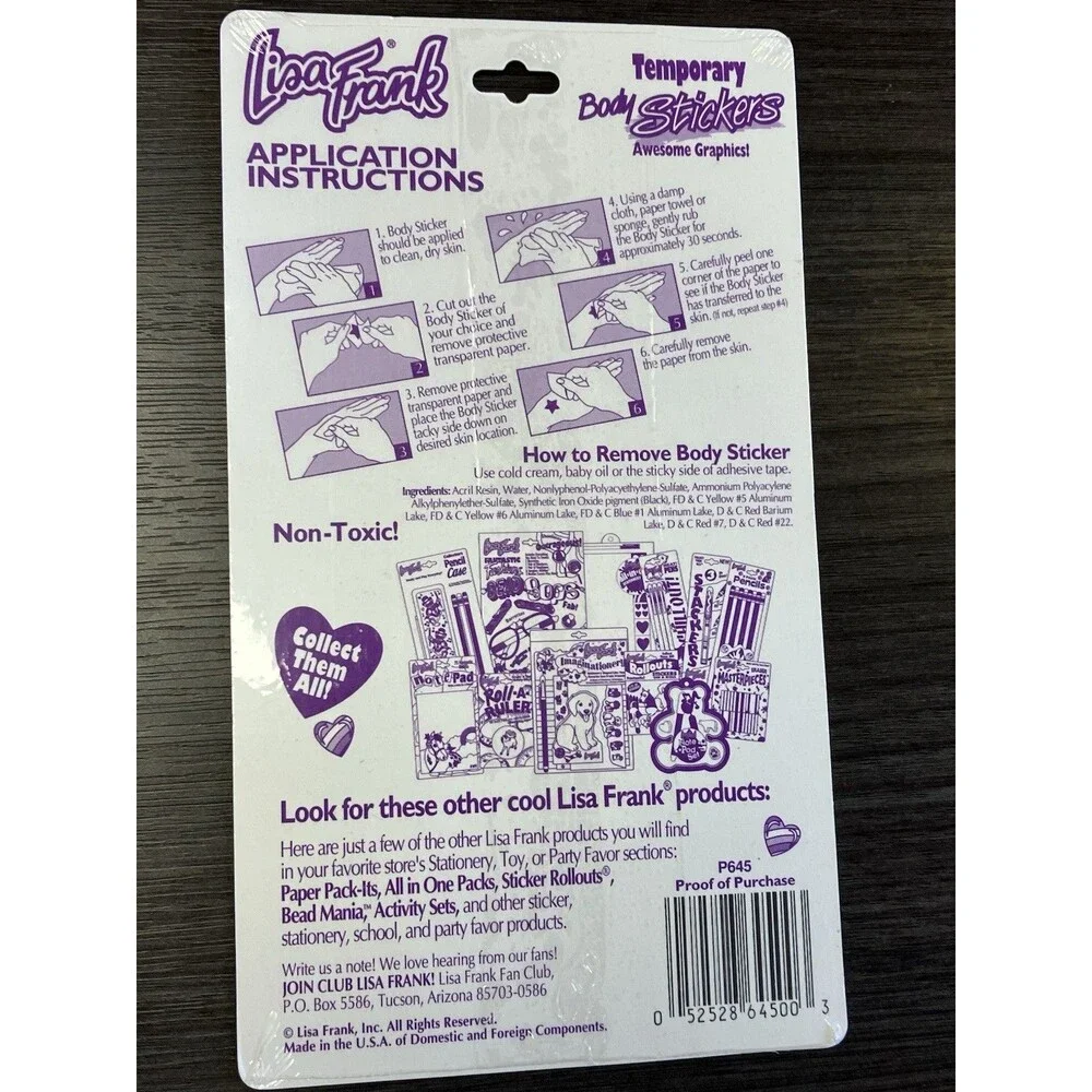 Vintage Lisa Frank Lot of 6 Packs Body Stickers Temporary Tattoos Transfers New